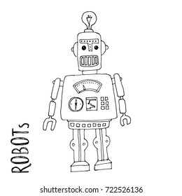 cartoon vector doodle robot for kids coloring book