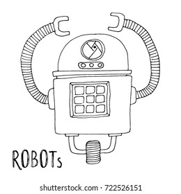 cartoon vector doodle robot for kids coloring book