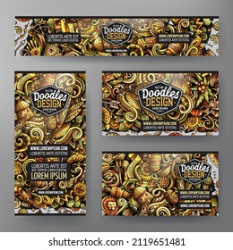 Cartoon vector doodle set of Africa corporate identity templates. Colorful funny banners, id cards, flayer for the use on branding, invitations, cards, apps, web design.