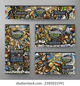 Cartoon vector doodle set of Australia corporate identity templates. Colorful funny banners, id cards, flayer for the use on branding, invitations, cards, apps, web design.