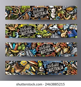 Cartoon vector doodle set of Australia corporate identity templates. Funny Australian colorful banners design