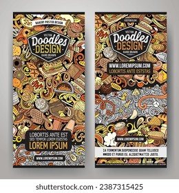 Cartoon vector doodle set of Bakery corporate identity templates. Funny Bakehouse colorful and line art banners design. Hand drawn, not AI