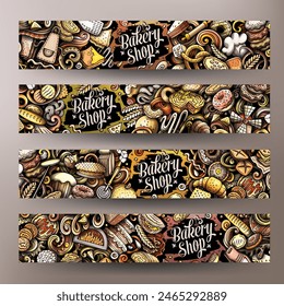 Cartoon vector doodle set of Bakery corporate identity templates. Funny Bakehouse colorful banners design