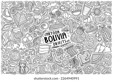 Cartoon vector doodle set of Bolivian traditional symbols, items and objects