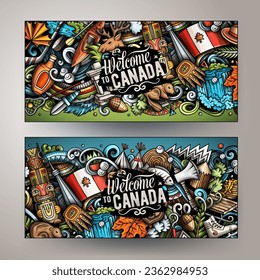 Cartoon vector doodle set of Canada corporate identity templates. Funny Canadian colorful banners design