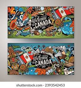 Cartoon vector doodle set of Canada corporate identity templates. Funny Canadian colorful banners design