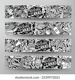 Cartoon vector doodle set of Canada corporate identity templates. Funny Canadian sketchy banners design