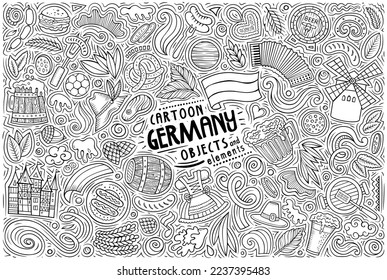 Cartoon vector doodle set of Germany traditional symbols, items and objects