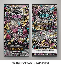 Cartoon vector doodle set of Handmade banners templates. Corporate identity for the use on invitations, cards, apps, branding, flyers, greeting cards, postcards, web design. Funny illustration.