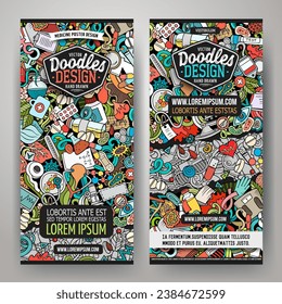 Cartoon vector doodle set of Medicine banners templates. Corporate identity for the use on invitations, cards, apps, branding, flyers, greeting cards, postcards, web design