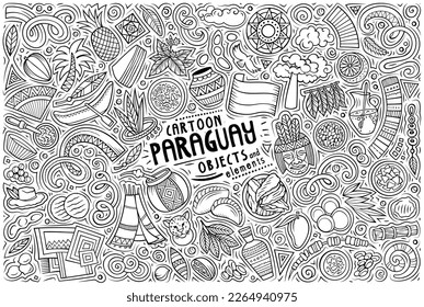 Cartoon vector doodle set of Paraguay traditional symbols, items and objects