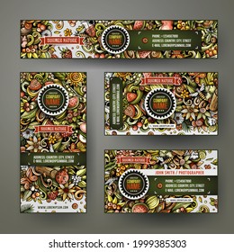 Cartoon vector doodle set of Summer Nature corporate identity templates. Colorful funny banners, id cards, flayer for the use on branding, invitations, cards, apps, web design.