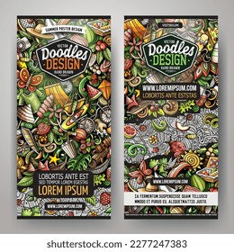 Cartoon vector doodle set of Summer banners templates. Corporate identity for the use on invitations, cards, apps, branding, flyers, greeting cards, postcards, web design.