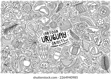 Cartoon vector doodle set of Uruguay traditional symbols, items and objects