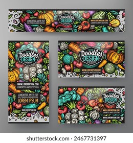 Cartoon vector doodle set of Vegetables corporate identity templates. Colorful funny banners, id cards, flayer for the use on branding, invitations, cards, apps, web design.