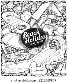 Cartoon vector doodle summer beach children's entertainment line art illustration