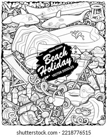Cartoon vector doodle summer beach children's entertainment line art illustration