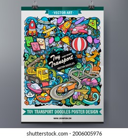 Cartoon vector doodle Toys poster template. Funny colorful corporate identity.