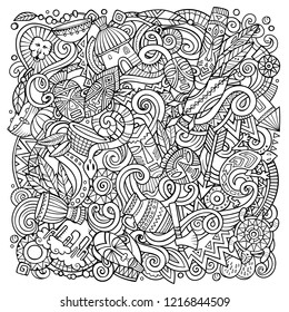 Cartoon Handdrawn Doodles On Subject Indian Stock Vector (Royalty Free ...