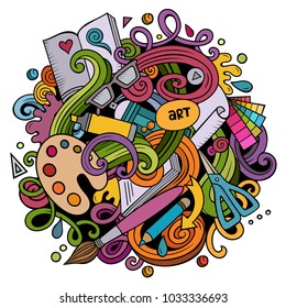 Cartoon vector doodles Art and Design illustration. Colorful, detailed, with lots of objects background. All objects separate. Bright colors artistic funny picture