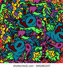 Cartoon vector doodles frame. Monochrome, detailed, with lots of objects background. All objects separate. Graphics funny border