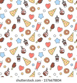 Cartoon vector doodles hand drawn food seamless pattern