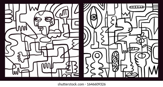 Dibujo manual de dibujos vectoriales de dibujos animados. fondo del patrón. Arte vectorial.