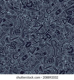 Cartoon vector doodles hand drawn school seamless pattern