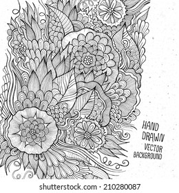 Cartoon vector doodles hand drawn floral sketch background