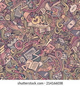 Cartoon vector doodles hand drawn school seamless pattern