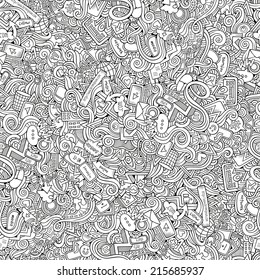 Cartoon vector doodles hand drawn internet social media seamless pattern