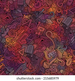 Cartoon vector doodles hand drawn school seamless pattern