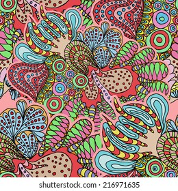Cartoon vector doodles hand drawn abstraction. seamless pattern 