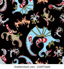 Cartoon vector doodles hand drawn abstraction. seamless pattern 