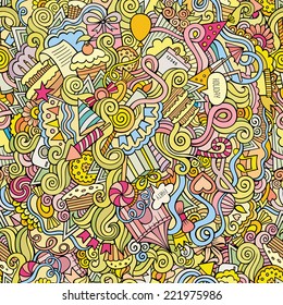 Cartoon vector doodles hand drawn holiday seamless pattern