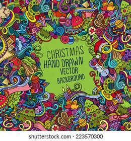 Cartoon vector doodles hand drawn New Year and Christmas background