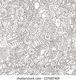 Cartoon vector doodles hand drawn holiday seamless pattern