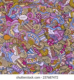 Cartoon vector doodles hand drawn holiday seamless pattern
