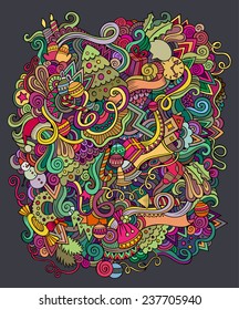 Cartoon vector doodles hand drawn New Year background