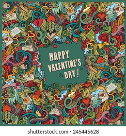 Cartoon vector doodles hand drawn Valentine's Day frame background