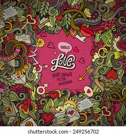 Cartoon vector doodles hand drawn Valentine's Day frame background