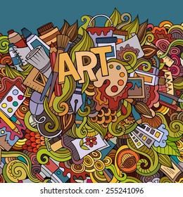 Cartoon vector doodles hand drawn art and craft background
