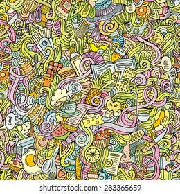 Cartoon vector doodles hand drawn food seamless pattern