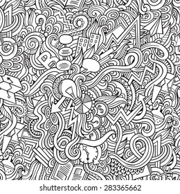 Cartoon vector doodles hand drawn idea seamless pattern