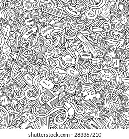 Cartoon vector doodles hand drawn internet social media seamless pattern