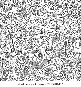 Cartoon vector doodles hand drawn food seamless pattern