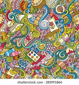 Cartoon vector doodles hand drawn art and craft seamless pattern