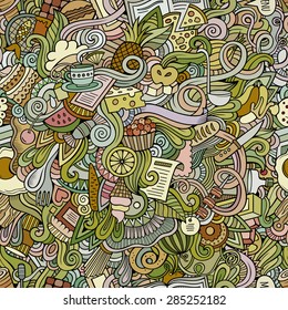 Cartoon vector doodles hand drawn food seamless pattern