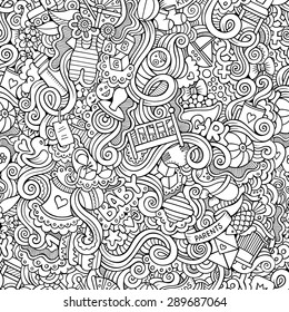 Cartoon vector doodles hand drawn children seamless pattern