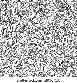 Cartoon vector doodles hand drawn cinema seamless pattern